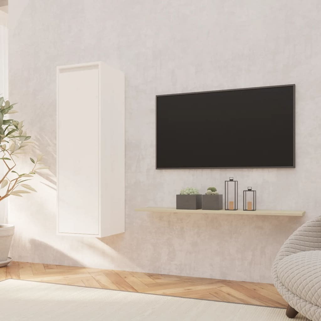 Wall Cabinet White 30x30x100 cm Solid Pinewood