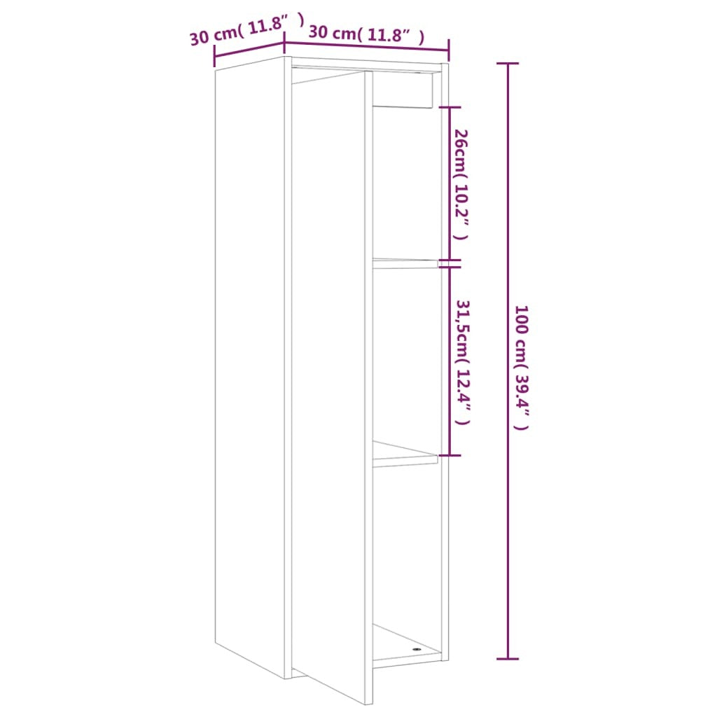 Wall Cabinet White 30x30x100 cm Solid Pinewood