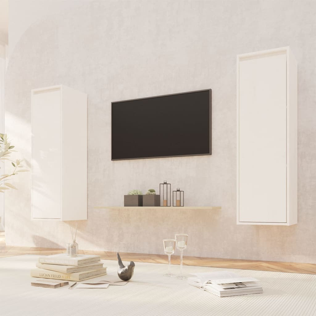 Wall Cabinets 2 pcs White 30x30x100 cm Solid Pinewood