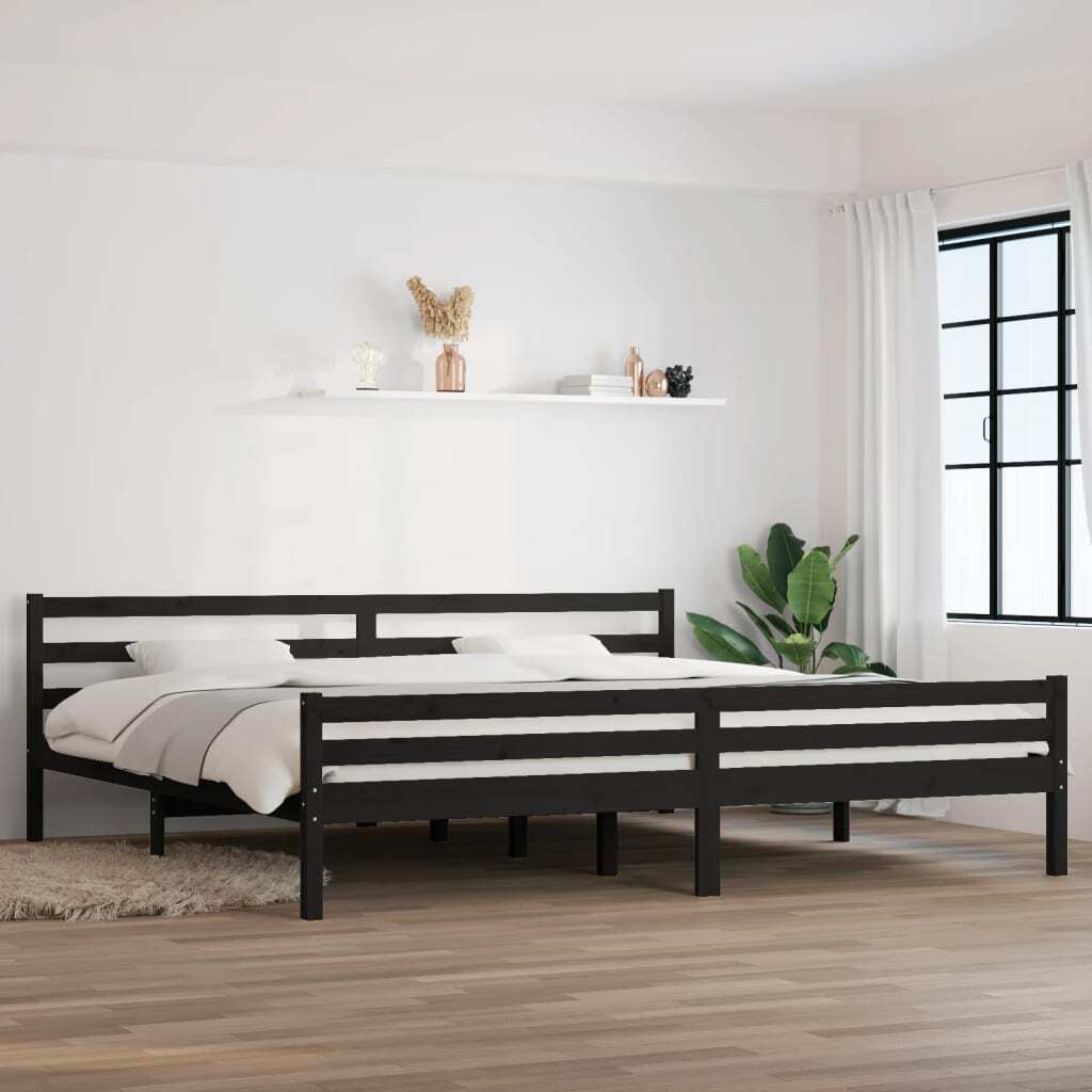Bed Frame without Mattress Black Solid Wood 200x200 cm