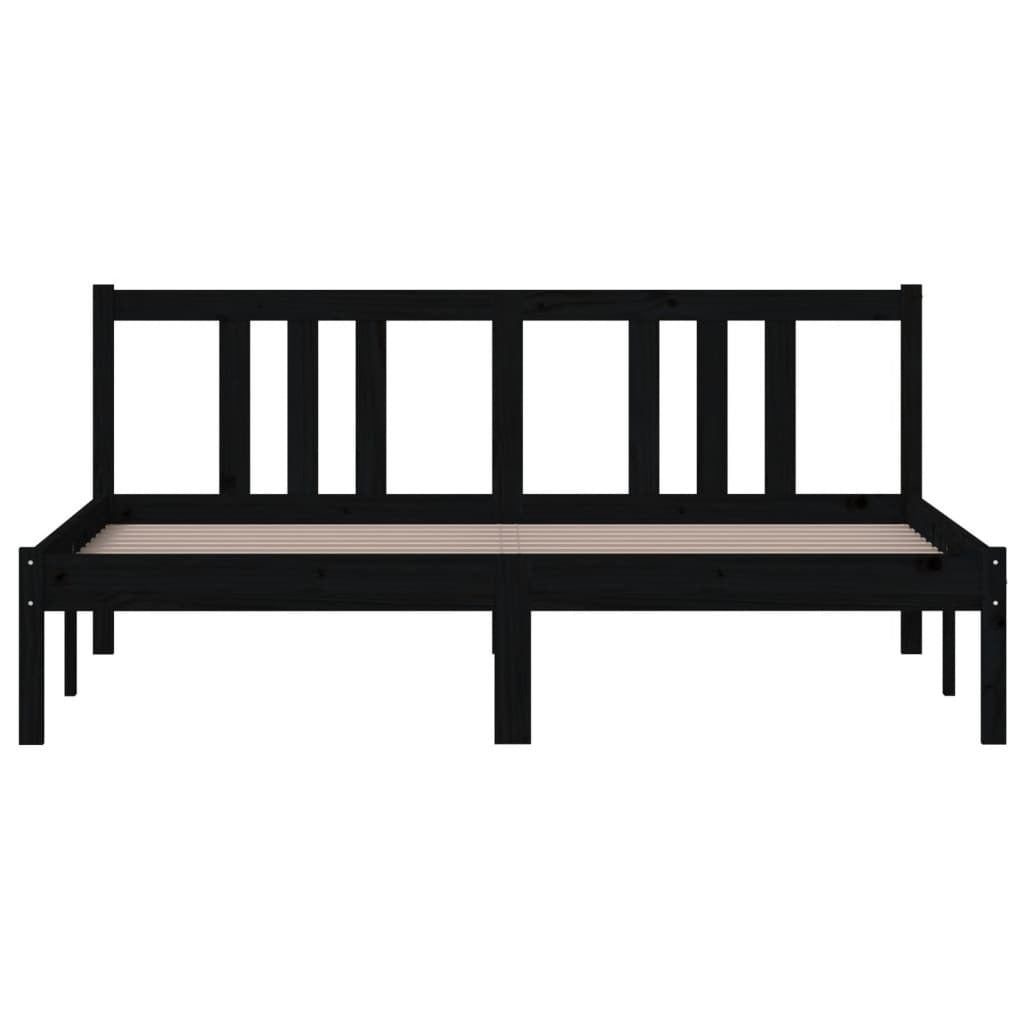 Bed Frame without Mattress Black Solid Wood 150x200 cm King Size King Size