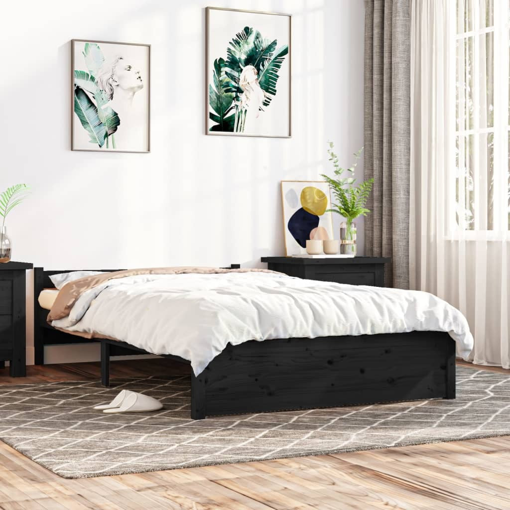 Bed Frame without Mattress Black Solid Wood 135x190 cm Double Double