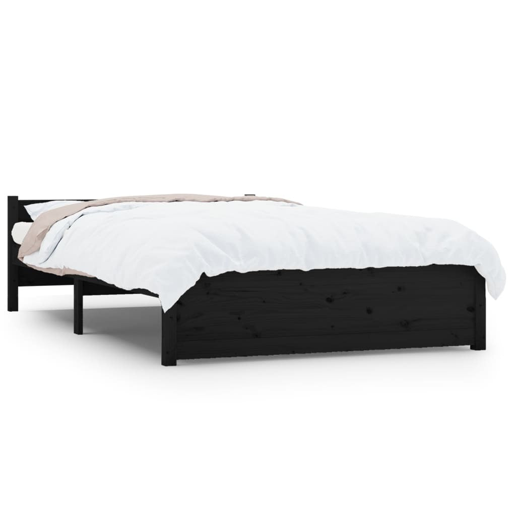Bed Frame without Mattress Black Solid Wood 135x190 cm Double Double