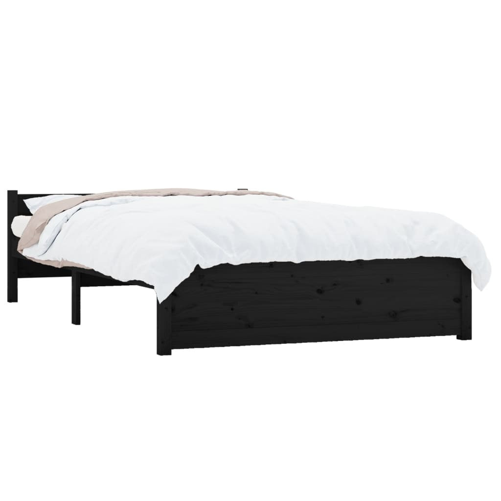 Bed Frame without Mattress Black Solid Wood 135x190 cm Double Double