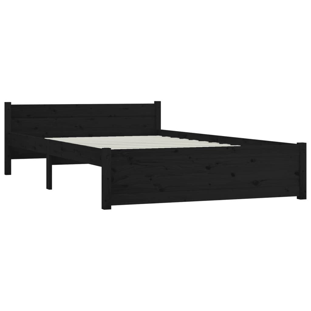 Bed Frame without Mattress Black Solid Wood 135x190 cm Double Double