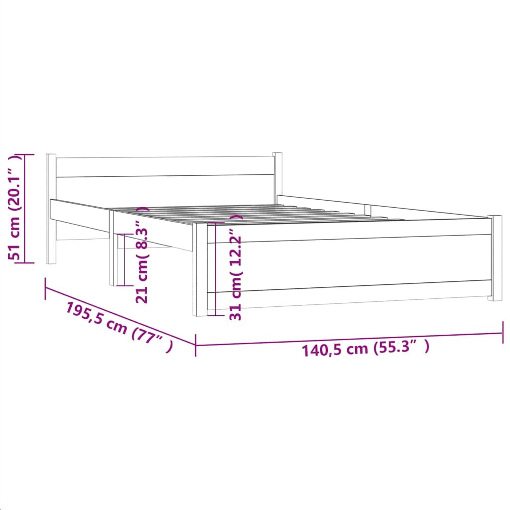 Bed Frame without Mattress Black Solid Wood 135x190 cm Double Double