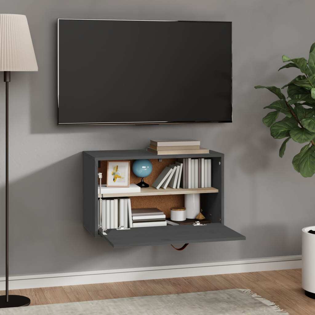 Wall Cabinet Grey 60x30x35 cm Solid Wood Pine