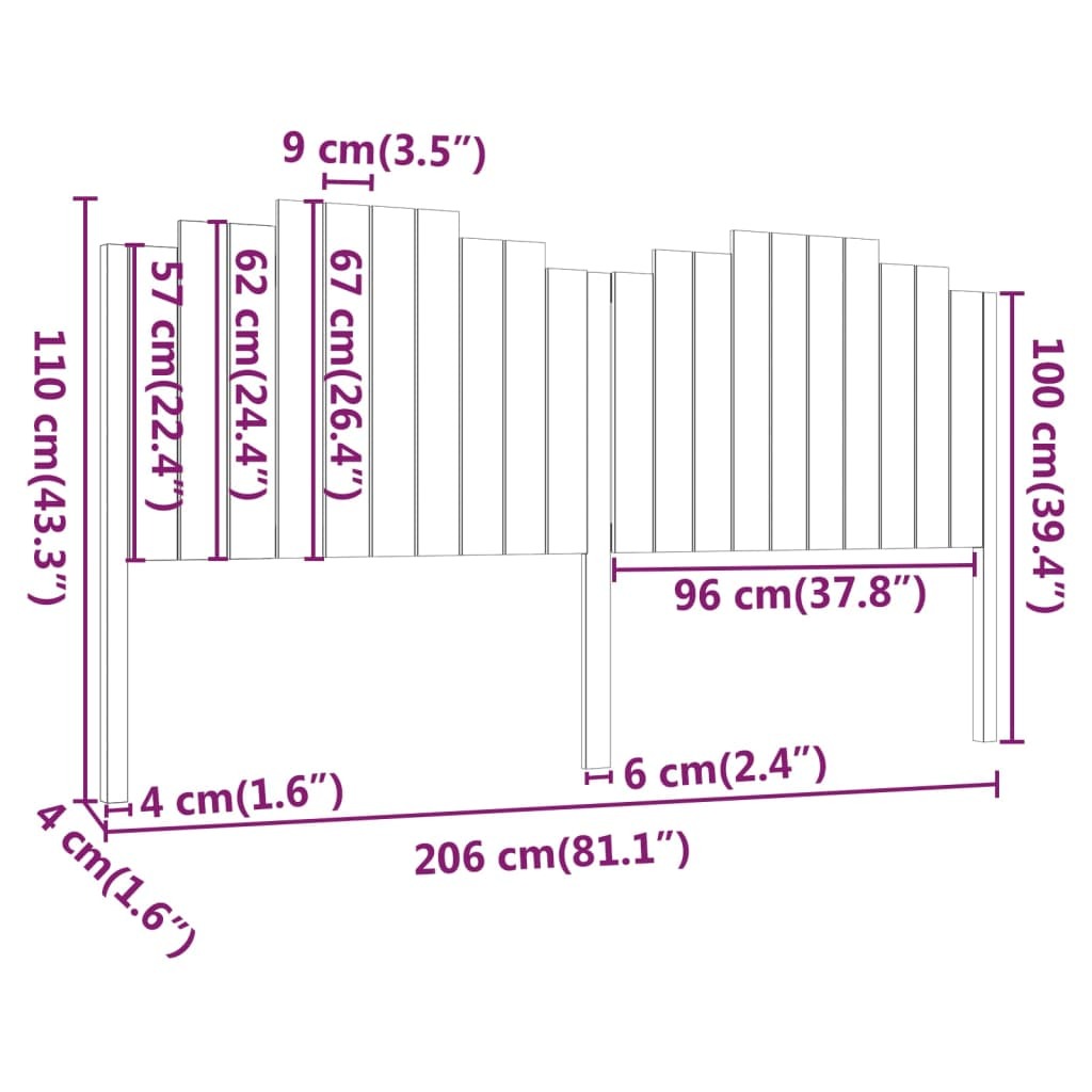 Bed Headboard 206x4x110 cm Solid Wood Pine