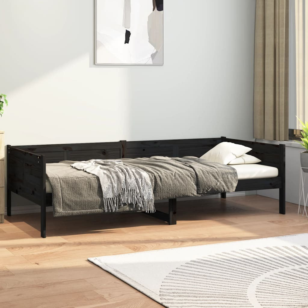 Day Bed without Mattress Black Solid Wood Pine 90x190 cm Single