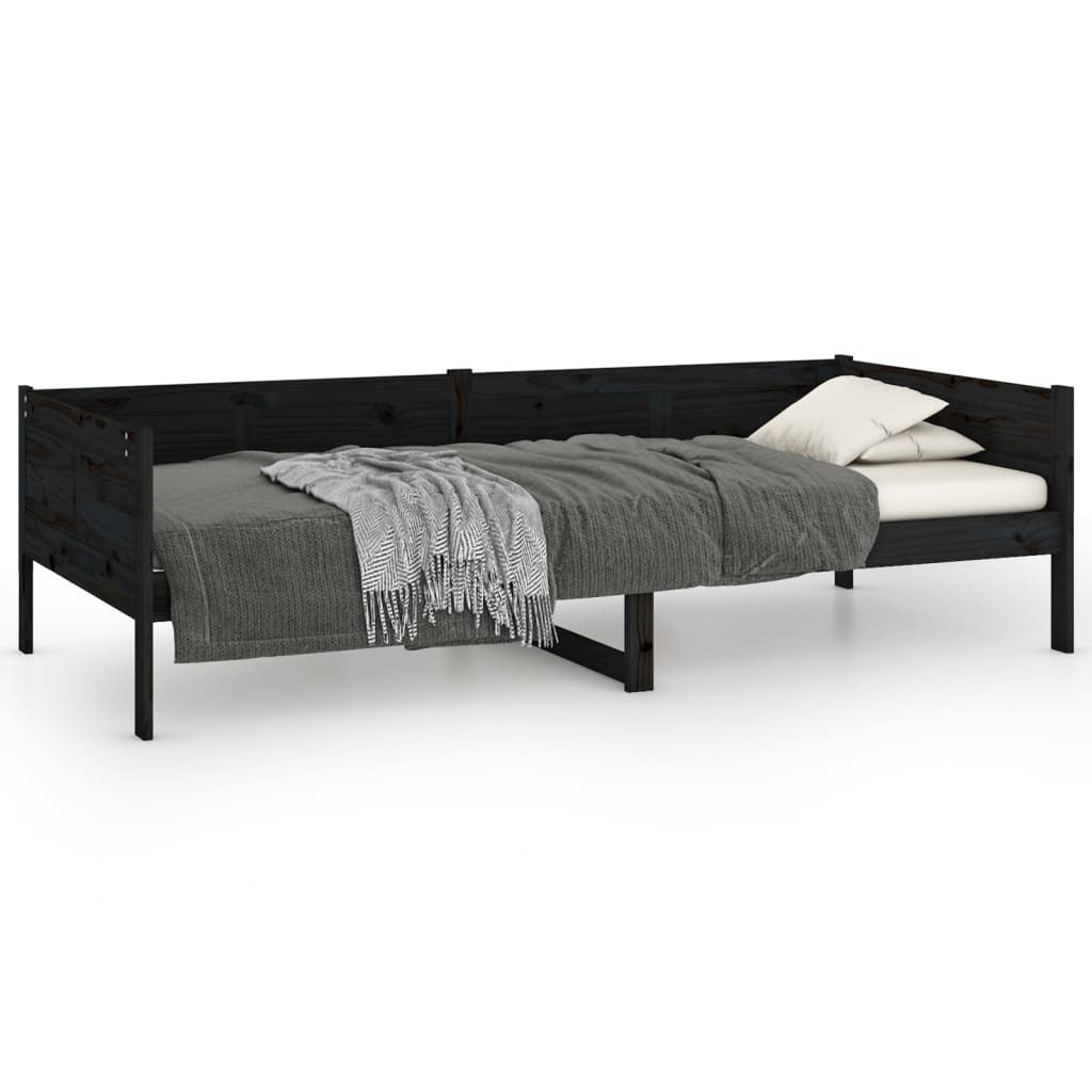 Day Bed without Mattress Black Solid Wood Pine 90x190 cm Single