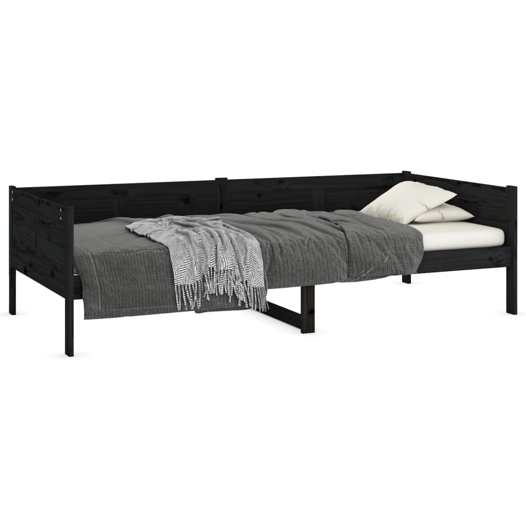 Day Bed without Mattress Black Solid Wood Pine 90x190 cm Single