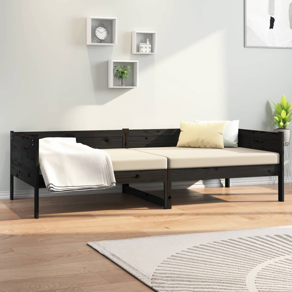 Day Bed without Mattress Black Solid Wood Pine 90x190 cm Single