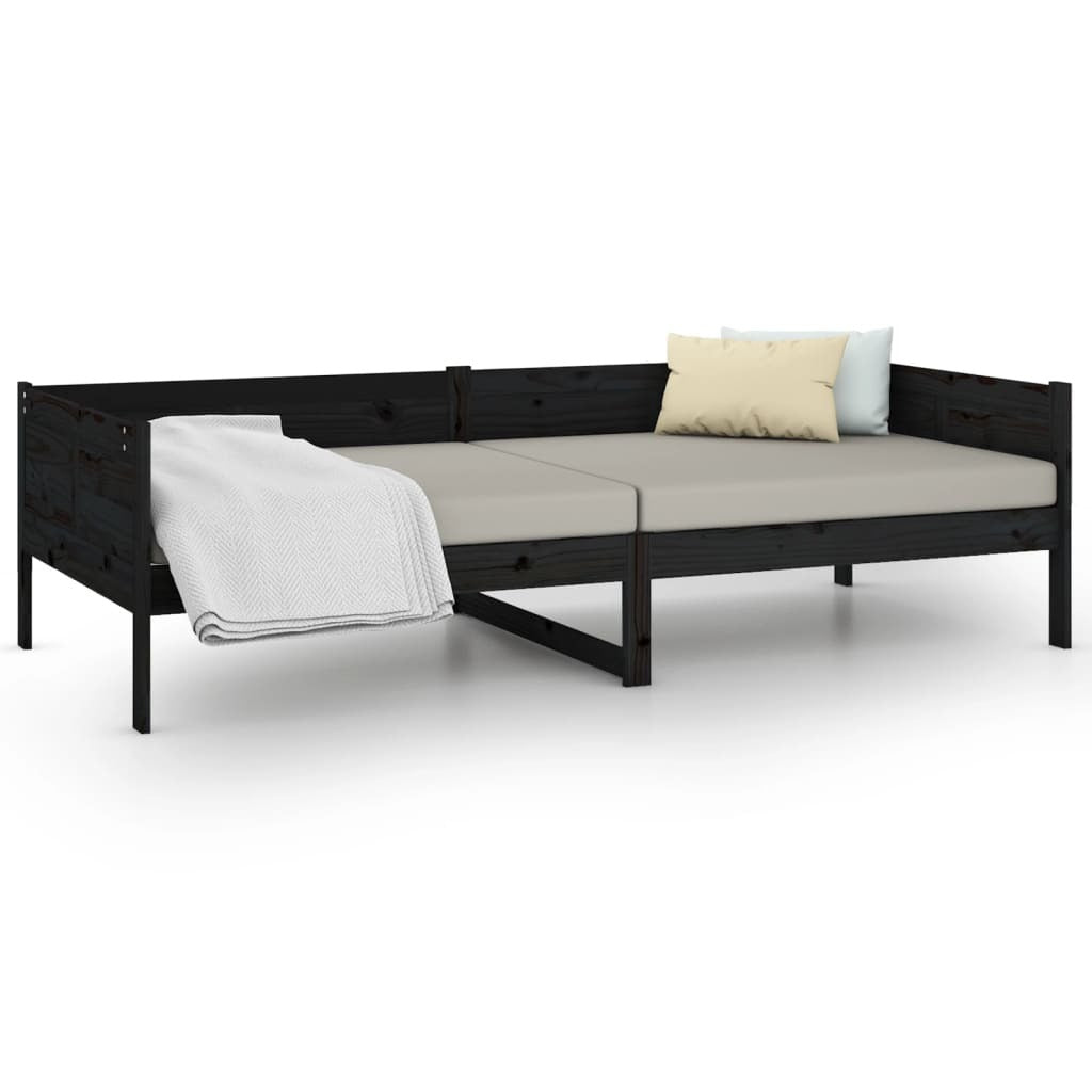 Day Bed without Mattress Black Solid Wood Pine 90x190 cm Single