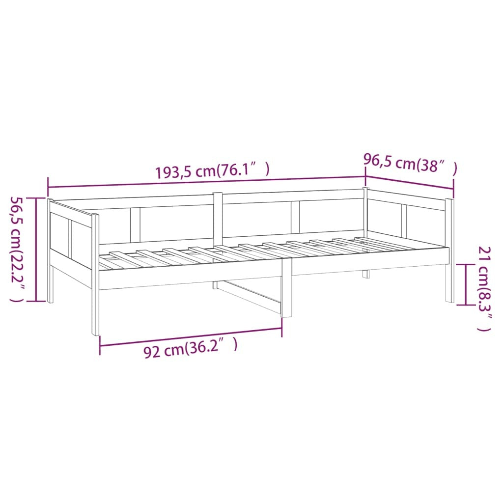 Day Bed without Mattress Black Solid Wood Pine 90x190 cm Single
