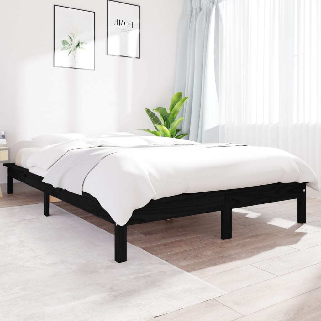 Bed Frame without Mattress Black Double Solid Wood