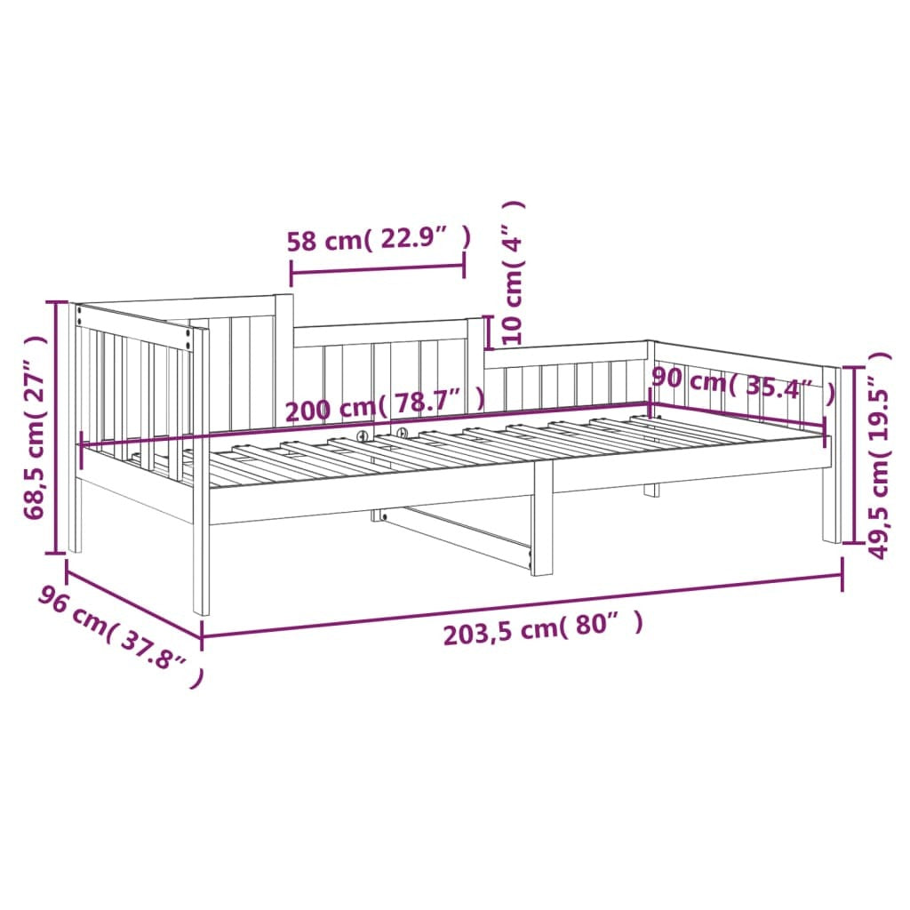 Day Bed without Mattress Black 90x200 cm Solid Wood Pine