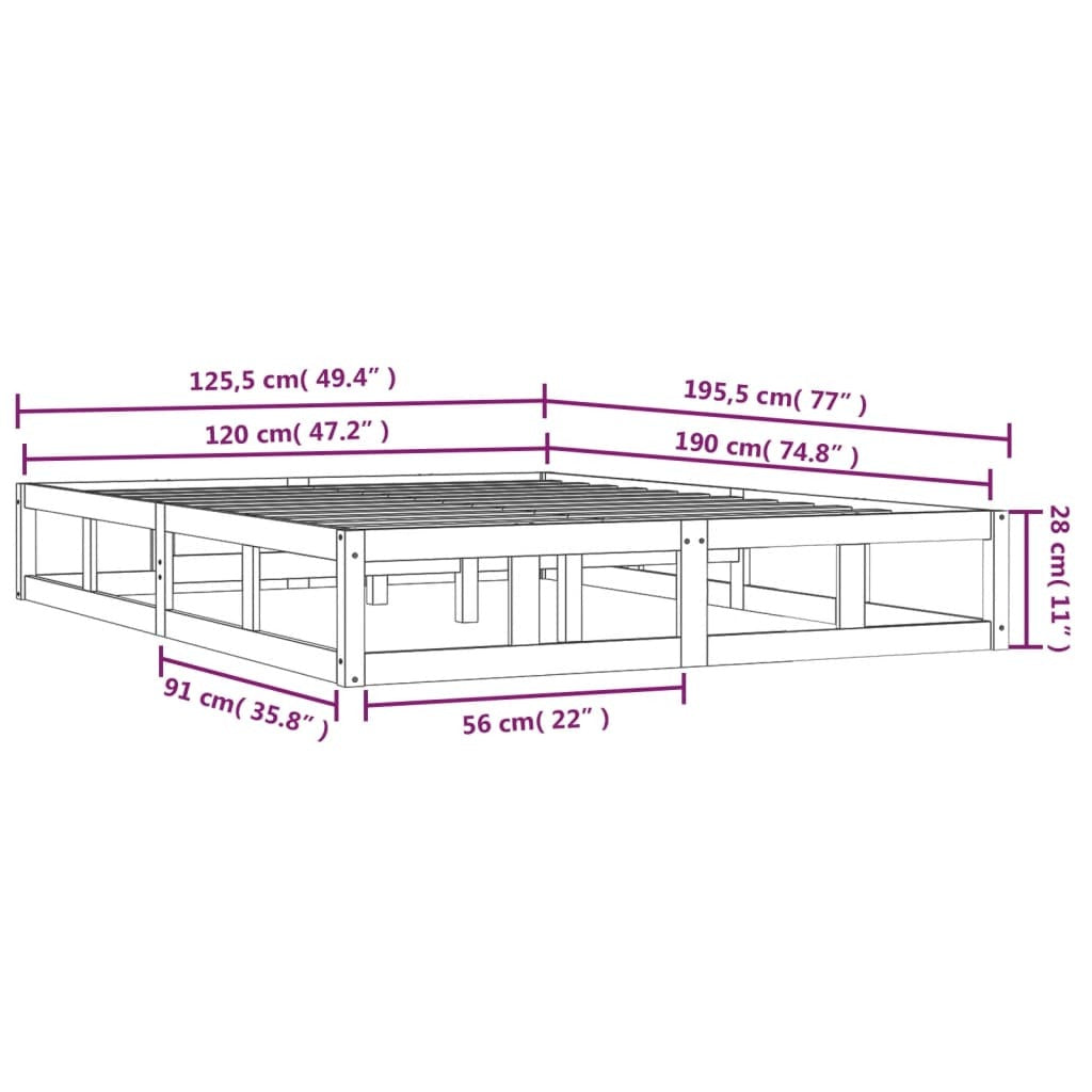 Bed Frame without Mattress Black 120x190 cm Small Double Solid Wood