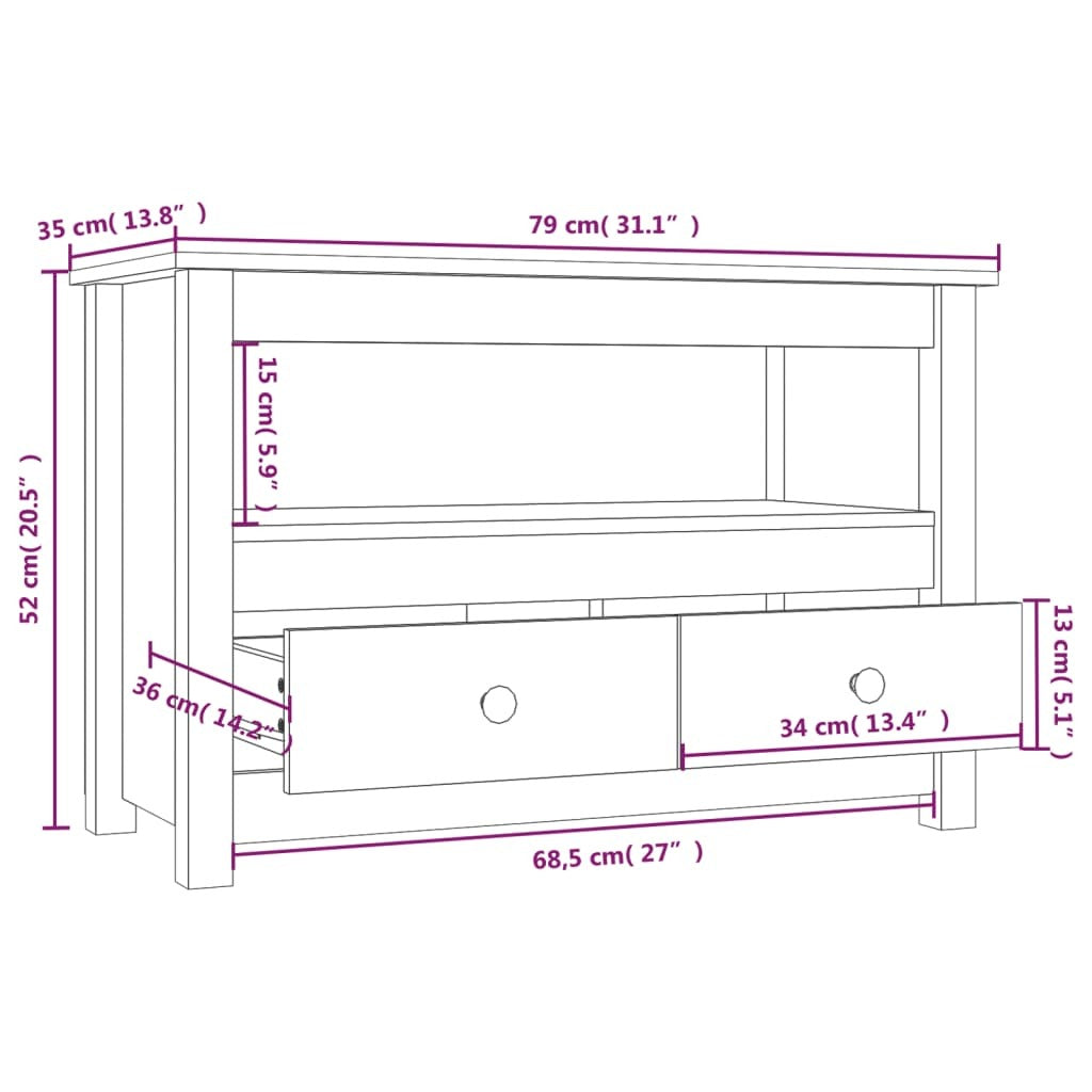 TV Cabinet Black 79x35x52 cm Solid Wood Pine