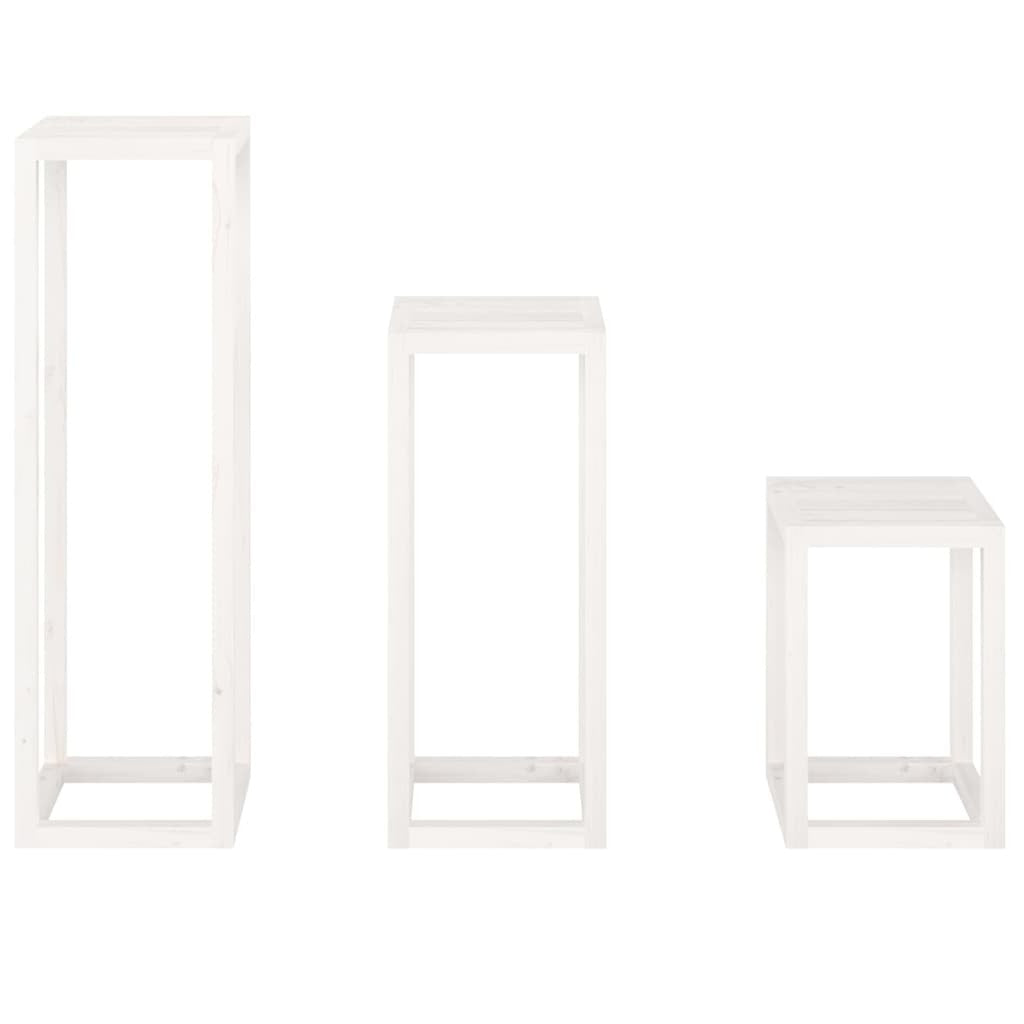 3 Piece Plant Stand Set White Solid Wood Pine