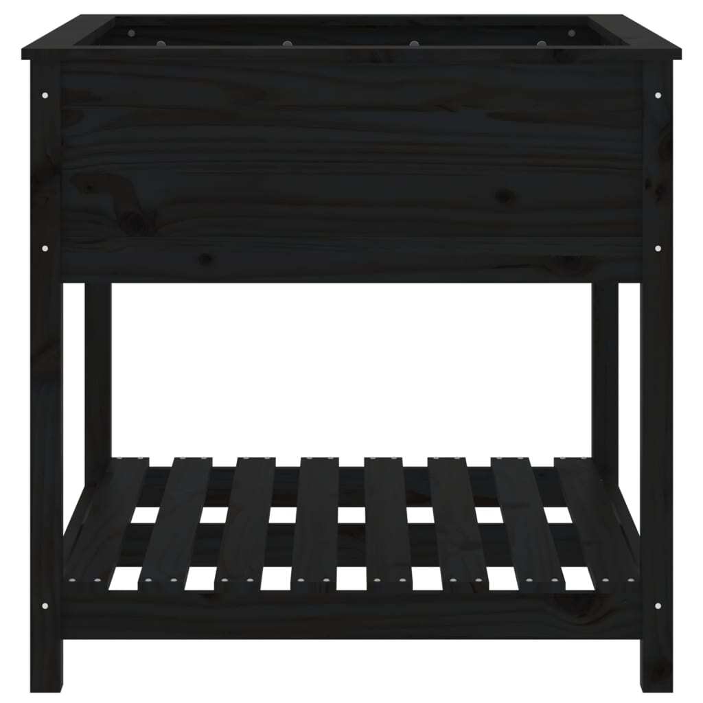 Planter with Shelf Black 82.5x82.5x81 cm Solid Wood Pine