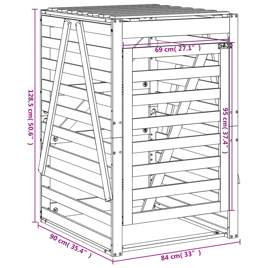 Wheelie Bin Storage Grey 84x90x128.5 cm Solid Wood Pine