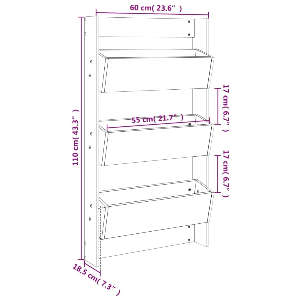 Wall Planter 3-Tier 60x18.5x110 cm Solid Wood Douglas