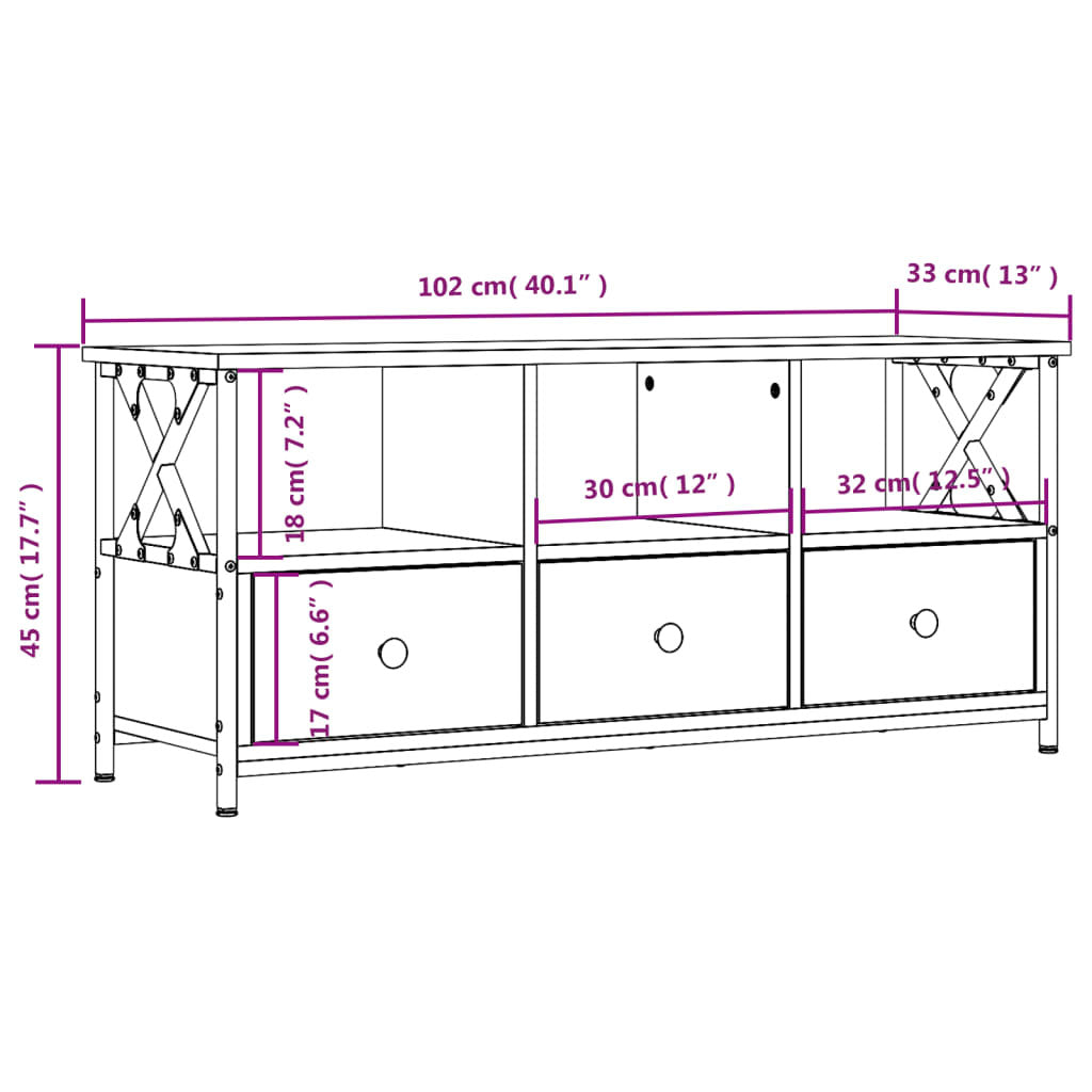 TV Cabinet Black 102x33x45 cm Engineered Wood&Iron