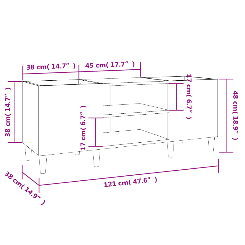 Record Cabinet Grey Sonoma 121x38x48 cm Engineered Wood