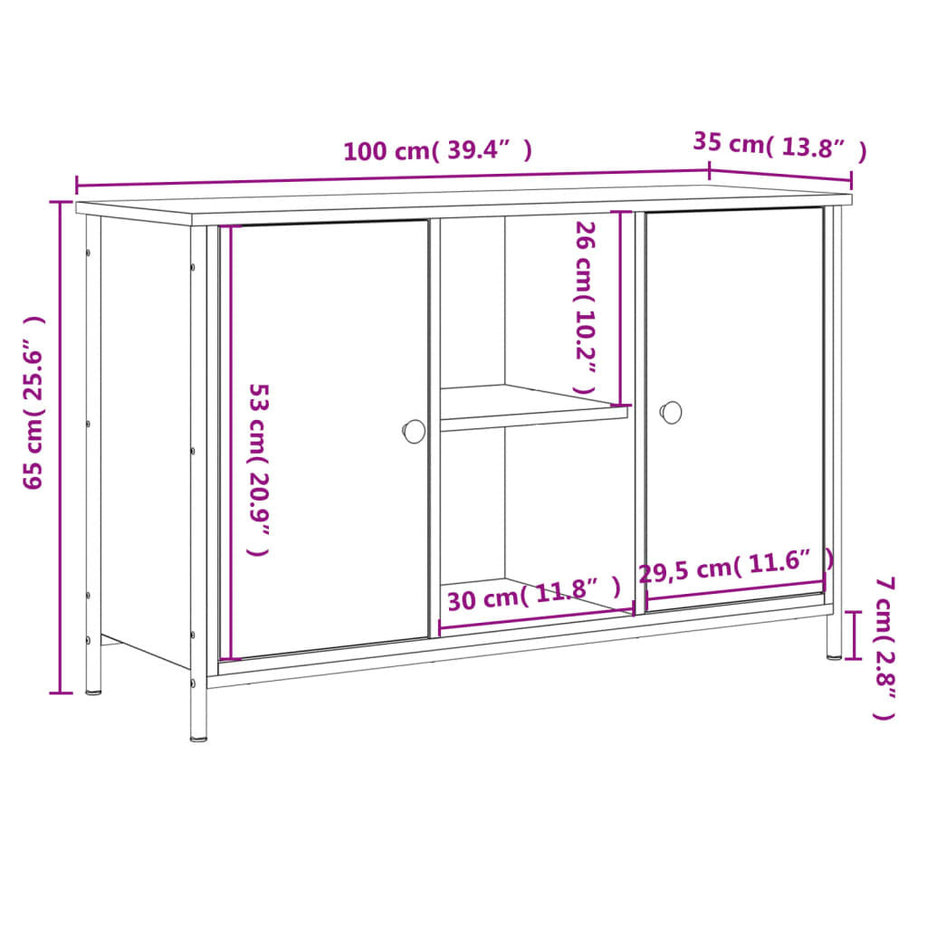 TV Cabinet Black 100x35x65 cm Engineered Wood