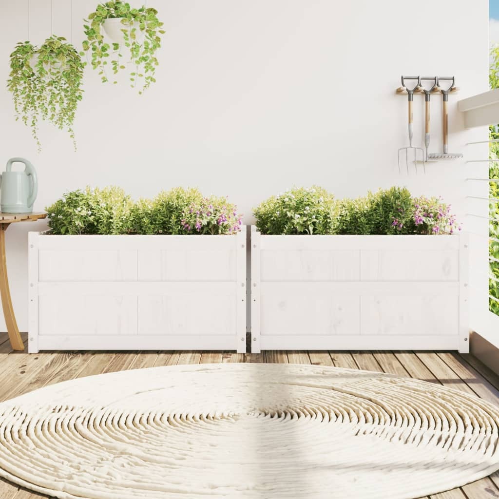 Garden Planters 2 pcs White Solid Wood Pine