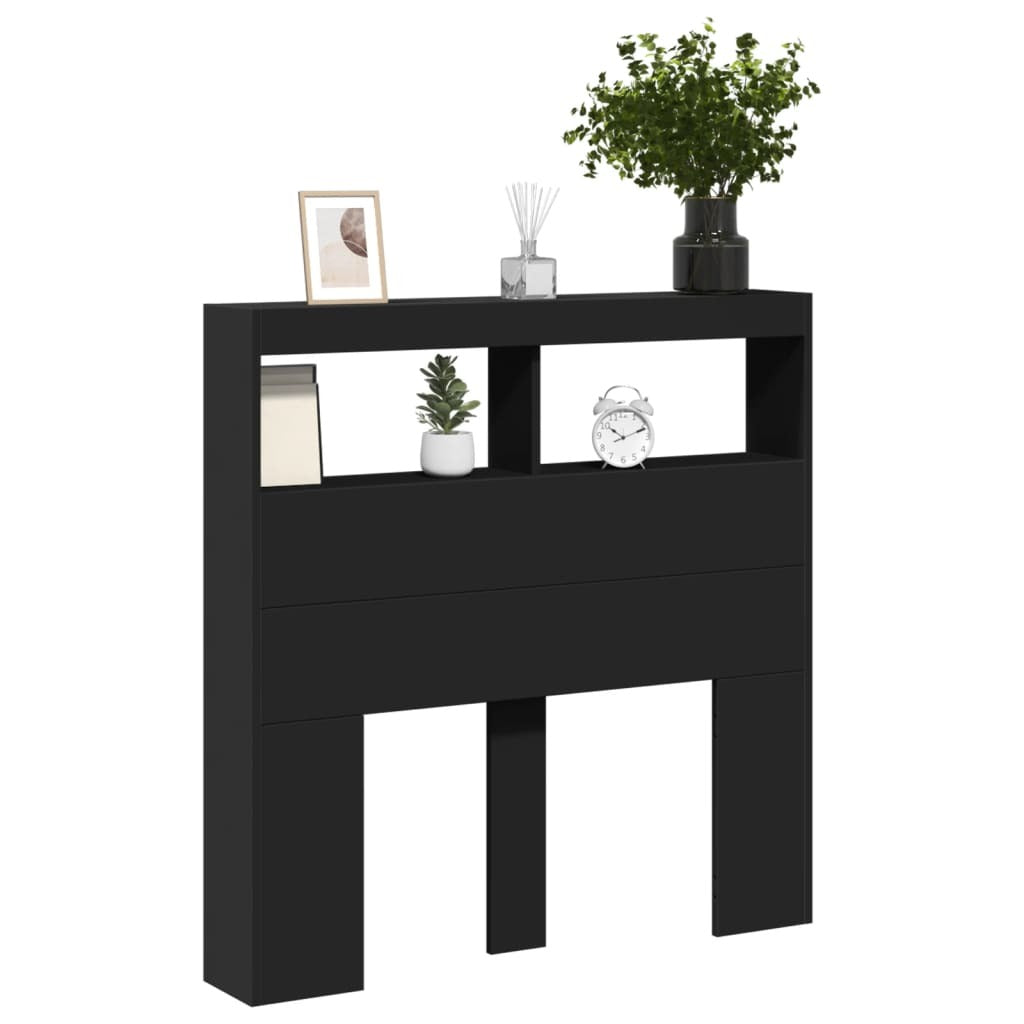 Headboard Cabinet with LED Black 100x17x102 cm