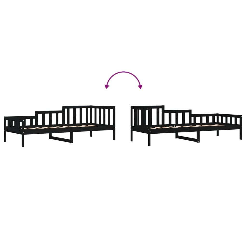 Day Bed without Mattress Black 90x190 cm Single Solid Wood Pine