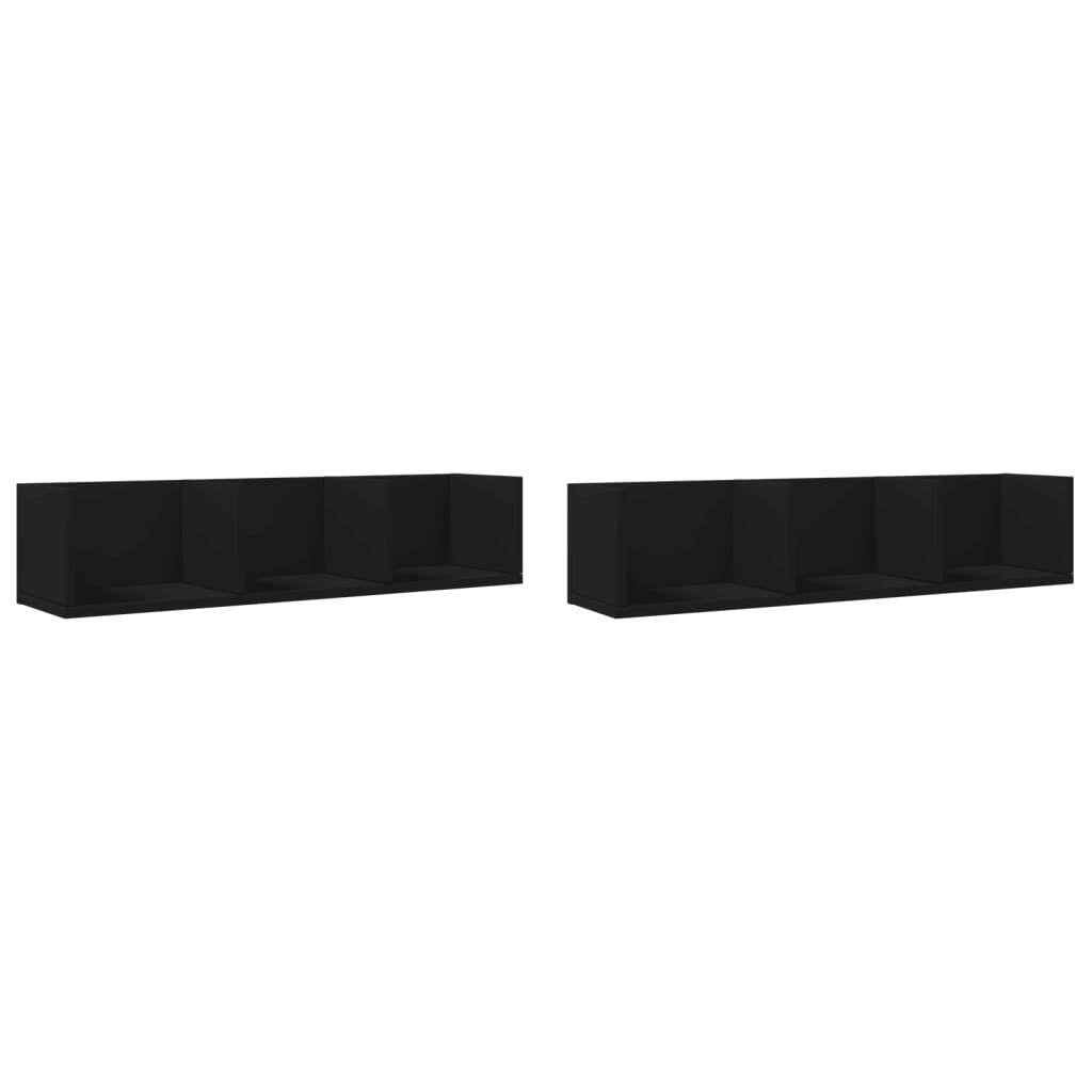 Wall Cabinets 2 pcs Black 75x18x16.5 cm Engineered Wood