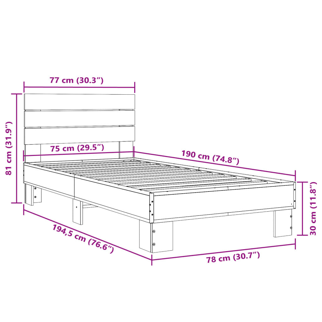 Bed Frame without Mattress Black 75x190 cm Small Single
