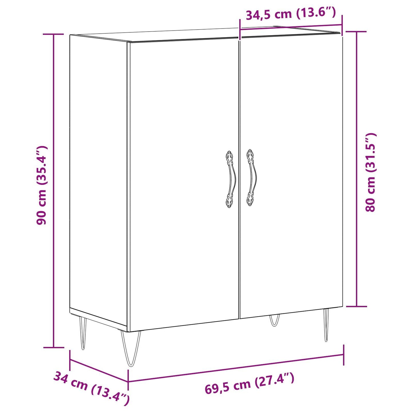 Sideboard Black oak 69.5 x 34 x 90 cm Engineered wood