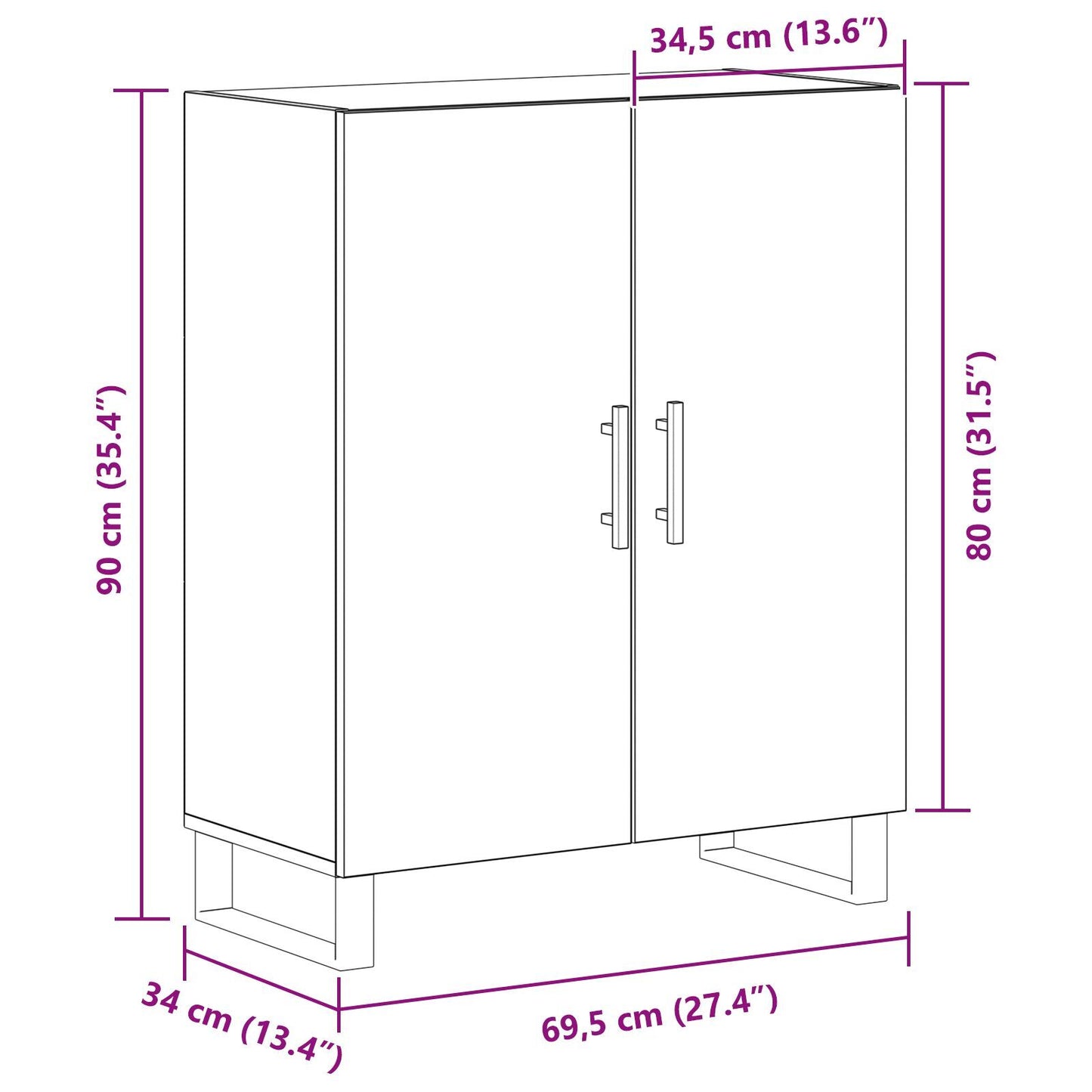 Sideboard Black oak 69.5 x 34 x 90 cm Engineered wood