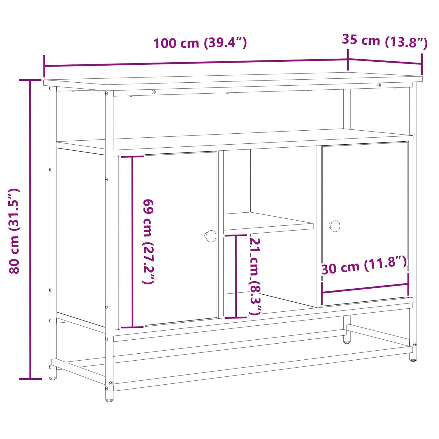 Sideboard Artisan oak 100 x 35 x 80 cm Engineered wood
