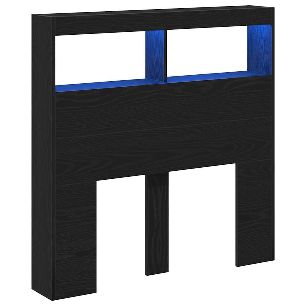 Headboard Cabinet with LED Black Oak 100x17x102 cm