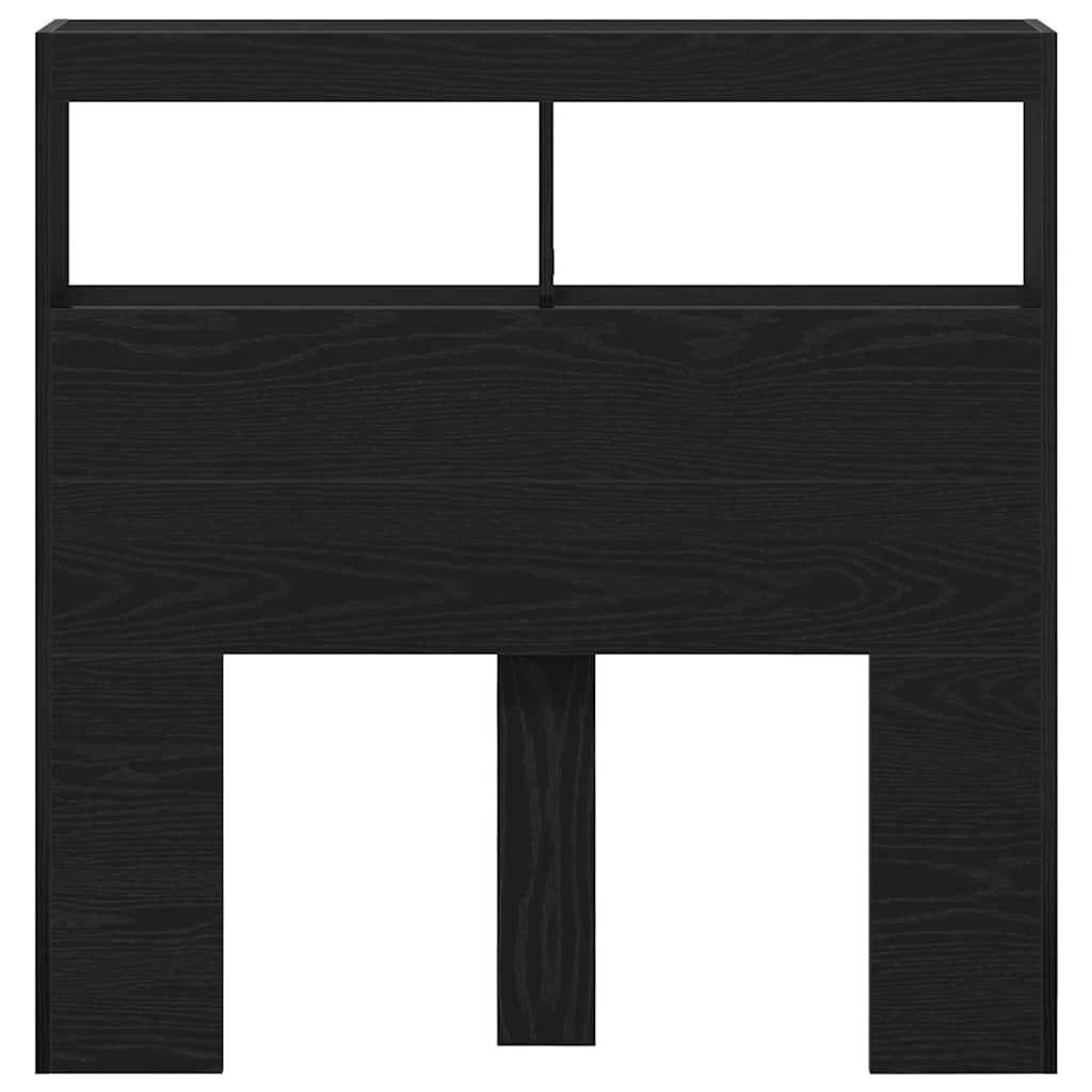 Headboard Cabinet with LED Black Oak 100x17x102 cm