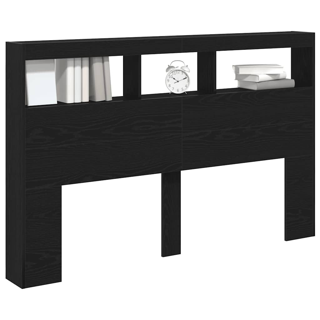 Headboard Cabinet with LED Black Oak 160x17x102 cm