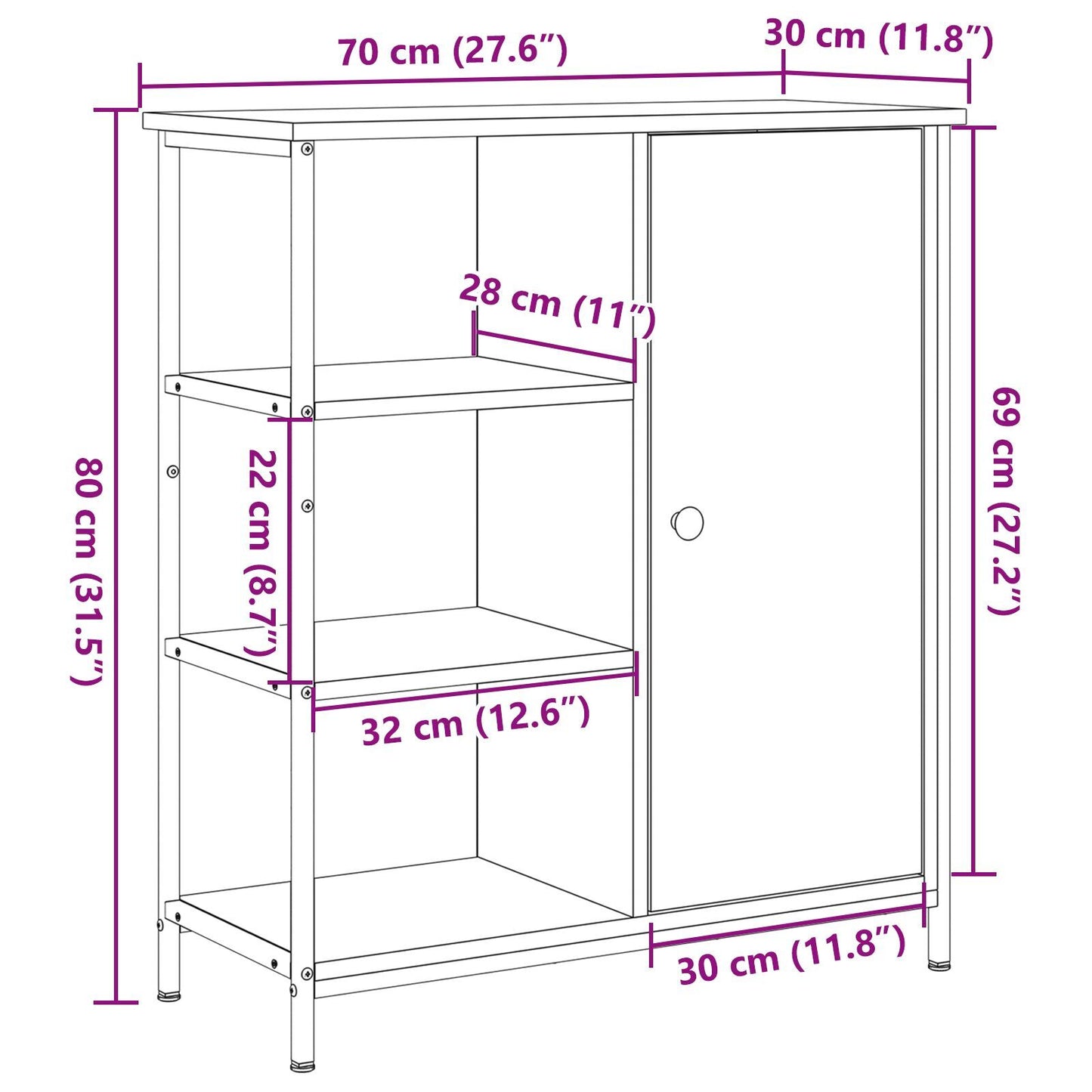 Sideboard Artisan oak 70 x 30 x 80 cm Engineered wood