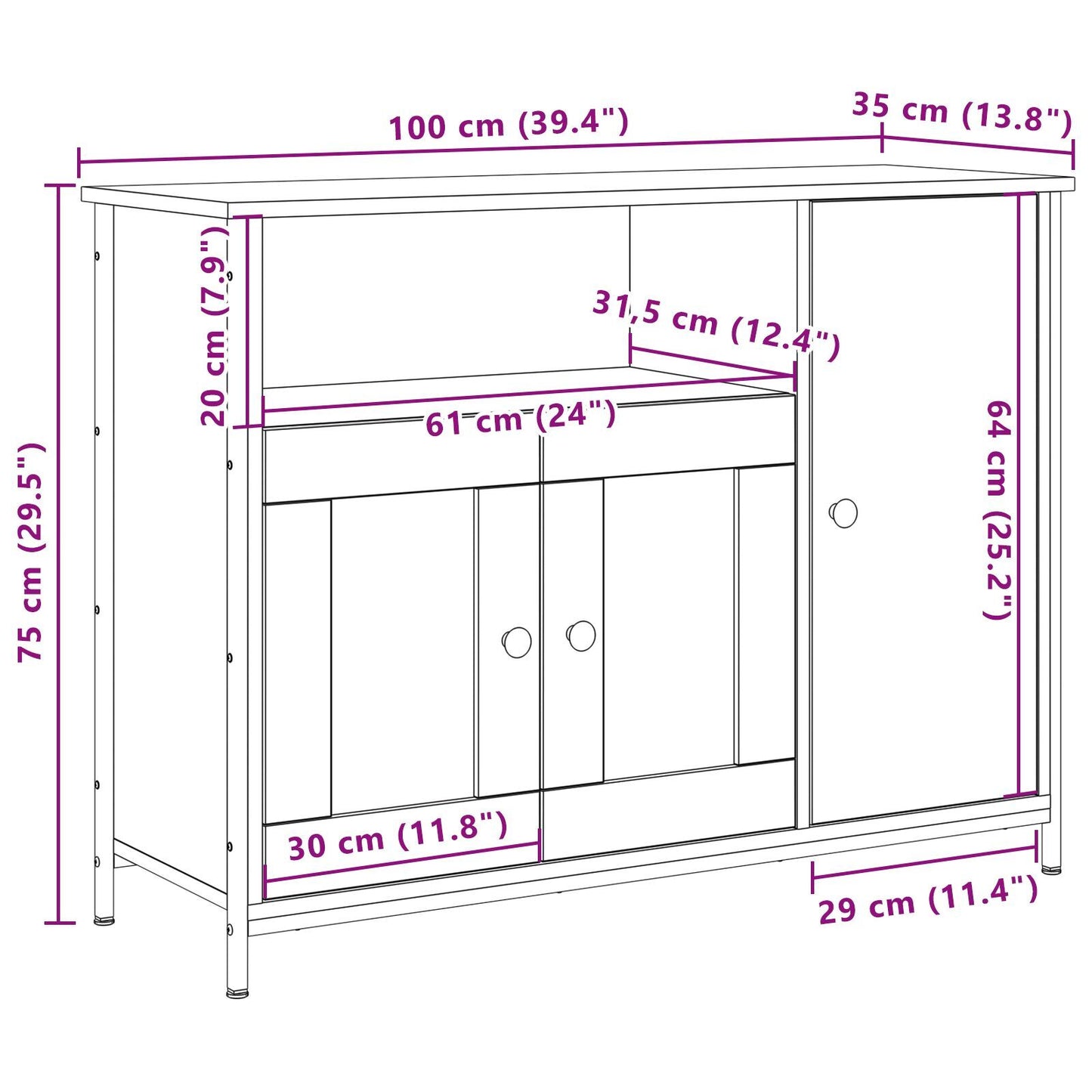 Sideboard Old wood 100 x 35 x 75 cm Engineered wood