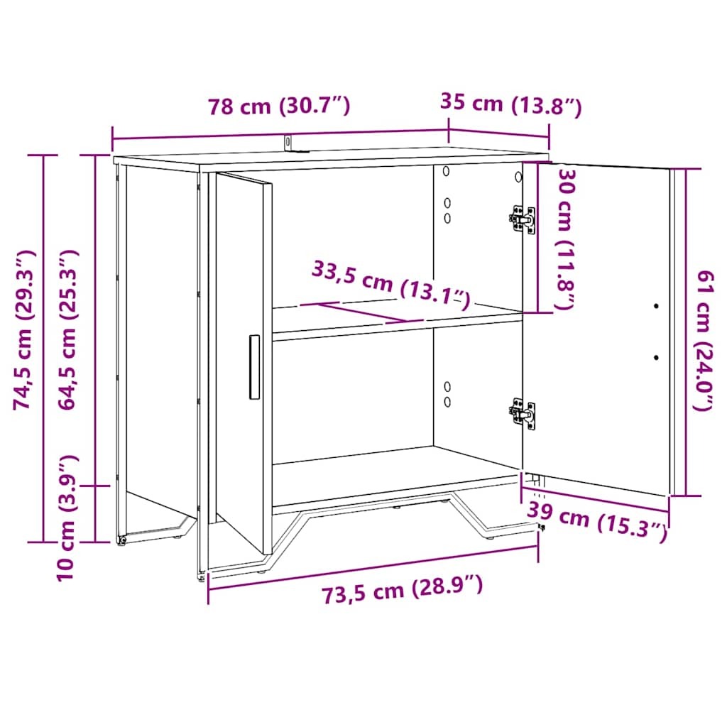 Sideboard Black 78 x 35.5 x 74.5 cm Engineered wood