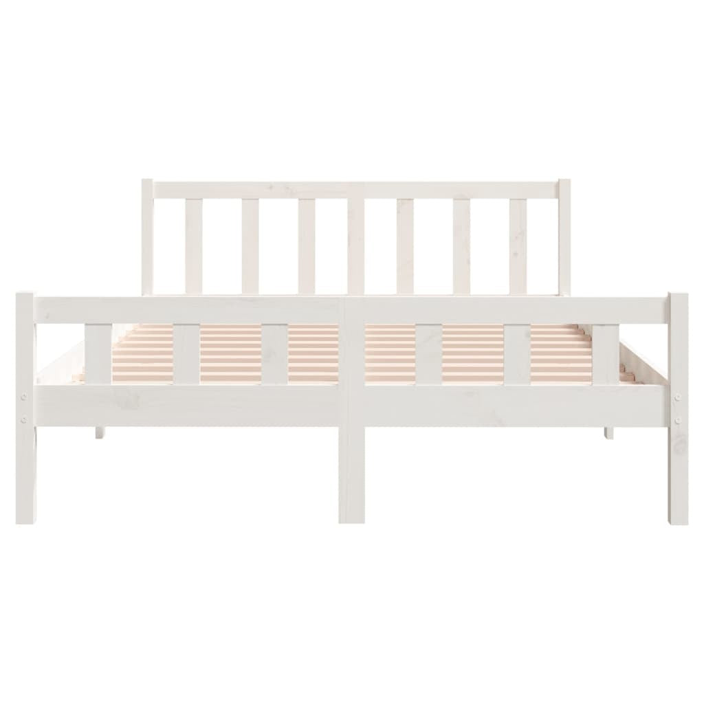Bed Frame White Solid Wood 150x200 cm 5FT King Size
