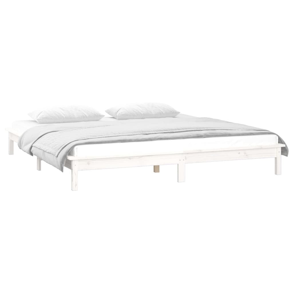LED Bed Frame White 135x190 cm 4FT6 Double Solid Wood