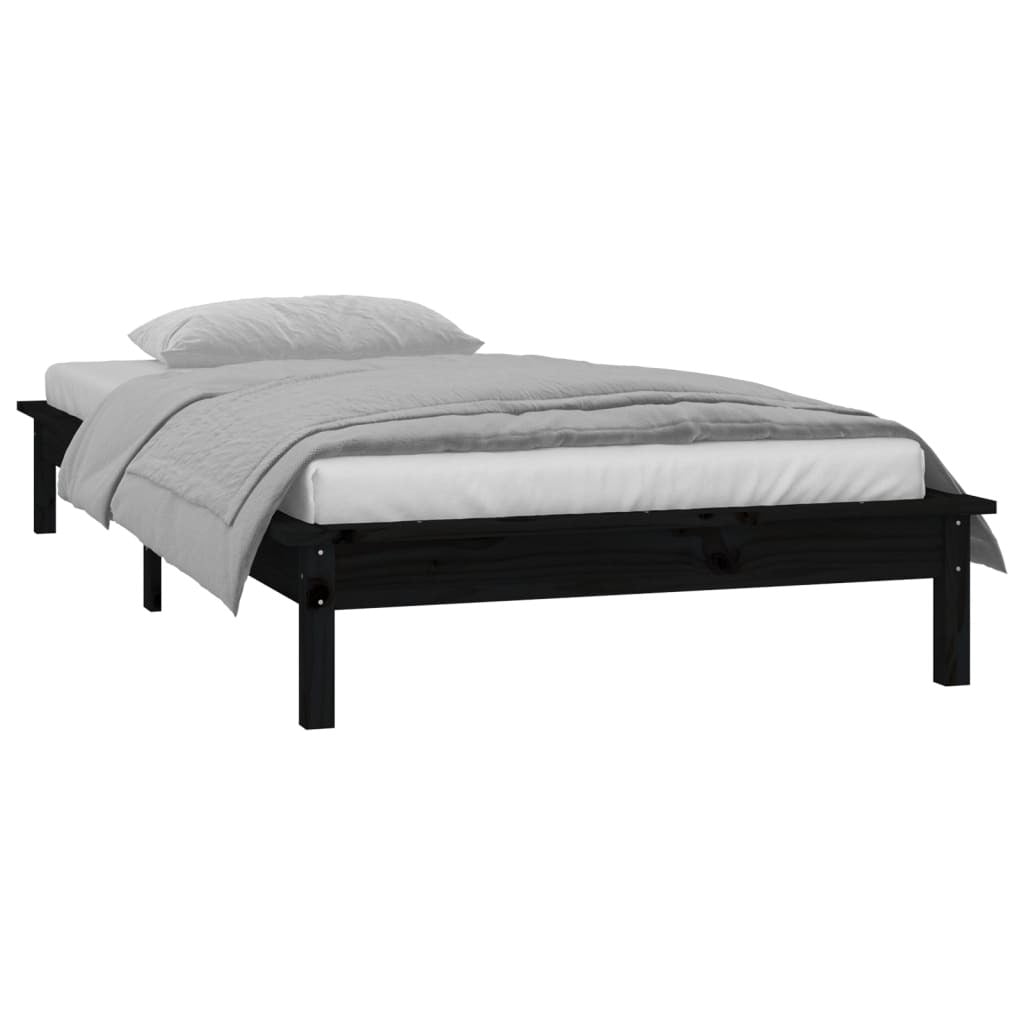 LED Bed Frame Black 90x200 cm Solid Wood
