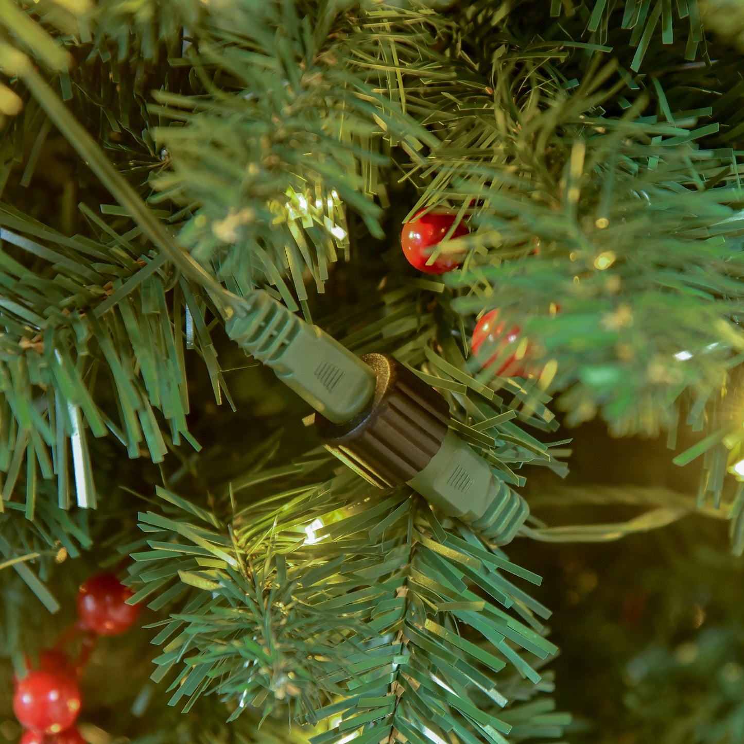 7FT Prelit Artificial Pencil Christmas Tree Warm White LED Red Berry Green