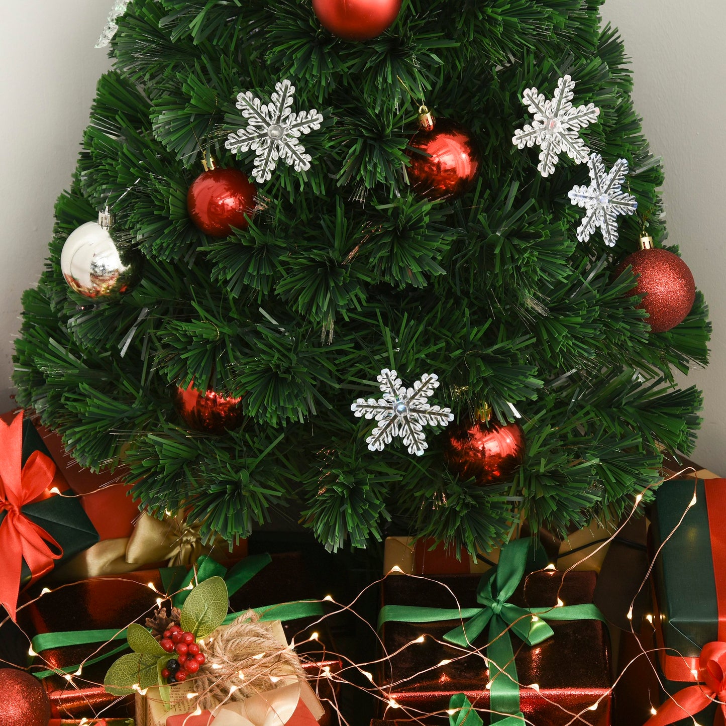 3FT Green Fibre Optic Artificial Christmas Tree LED Snowflakes Fireproofing