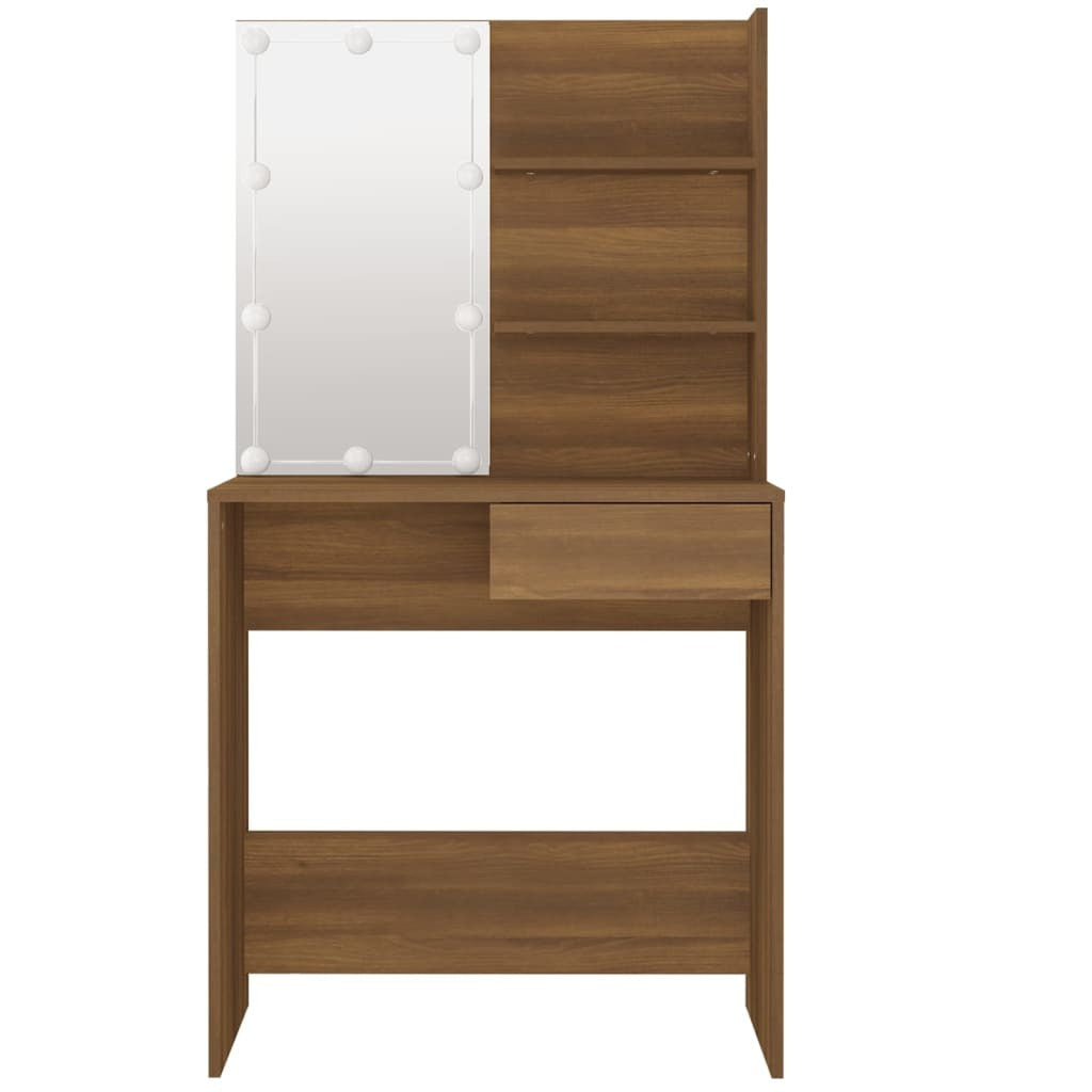 Dressing Table with LED Brown Oak 74.5x40x141 cm