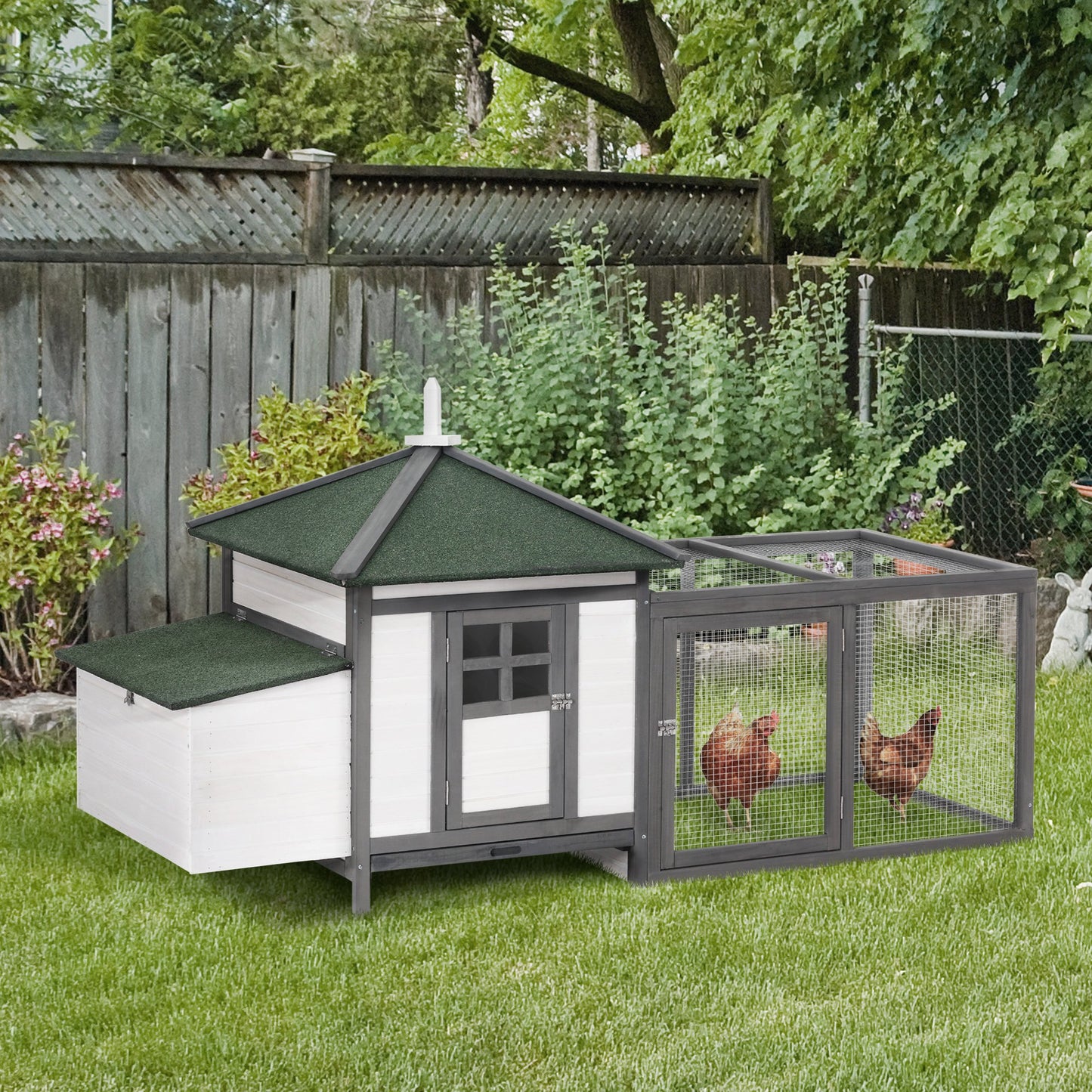 Chicken Coop Small Animal Pet Cage w/ Nesting Box Outdoor Run Backyard Wooden